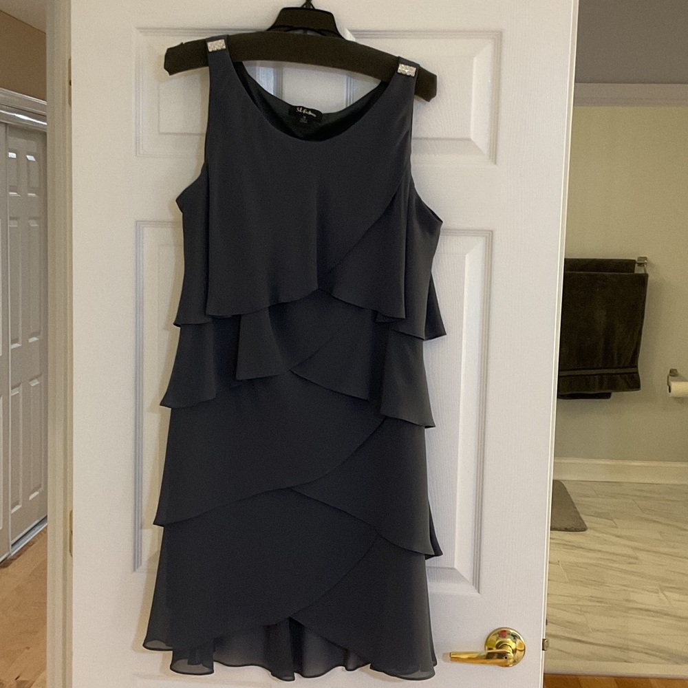 SL Fashions Dark Gray Tiered Ruffle Knee Length Dress